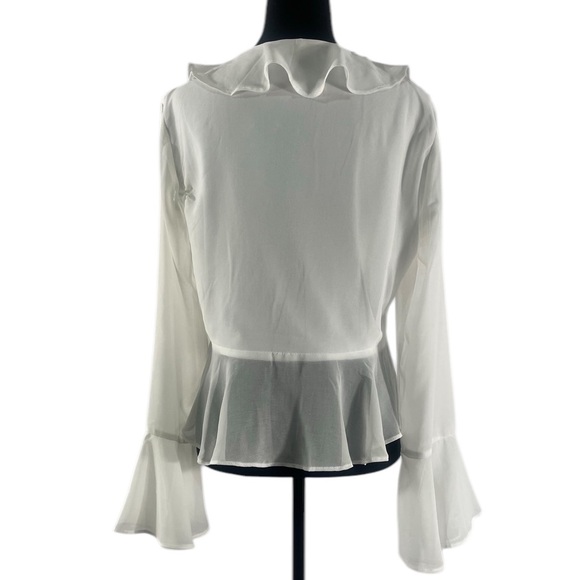 Lulus White Chiffon Ruffled Long Sleeve Tie-Front Top,Large, NWT - Picture 3 of 10